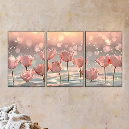 3pcs Series of three pictures of pink flowers Wall Art Set Canvas Unframed - High Quality Print 100% Australian Made Wall Canvas - Bella Home Decor