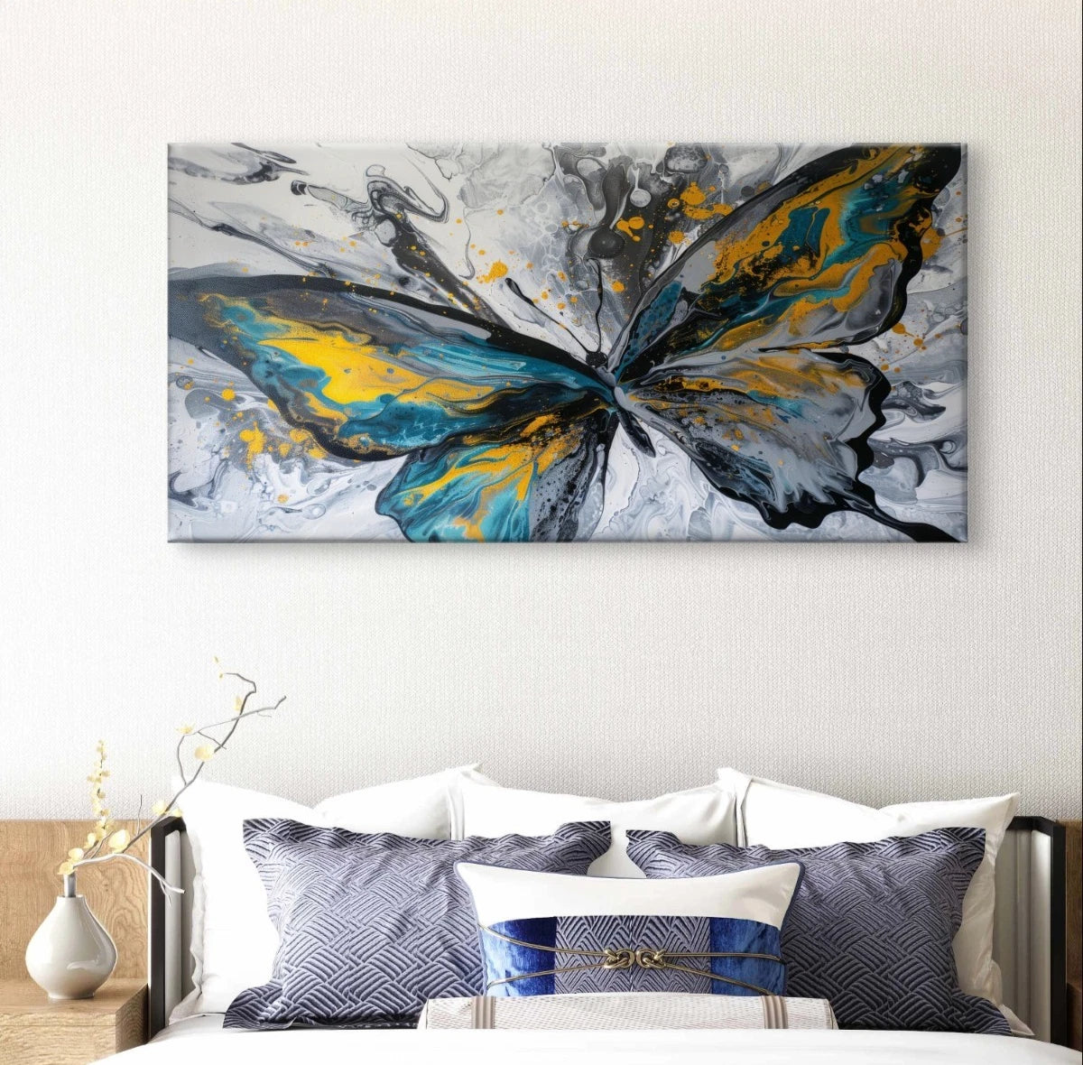 Modern Abstract Fluid Art Butterfly Wall Art Canvas Office Home Framed 120x60cm