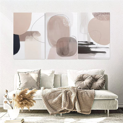 3pcs Abstract Geometric Paintings Earth Tones Wall Art Set Canvas Framed 60x90cm - High Quality Print 100% Australian Made Wall Canvas Ready to Hang - Bella Home Decor