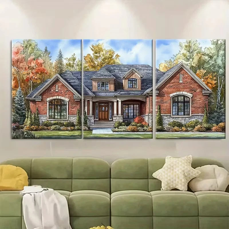 3pcs House Portrait Metal Print Ready to Hang Art