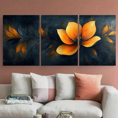 3pcs Abstract Geometric Floral Orange Design Metal Print Ready to Hang Art - Bella Home Decor