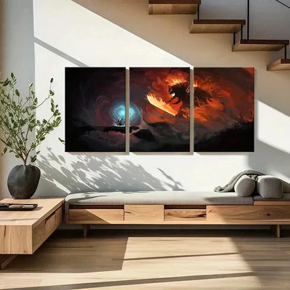 3pcs Middle Earth Wizard & Monster Vintage Wall Art Canvas Unframed - High Quality Print 100% Australian Made Wall Canvas