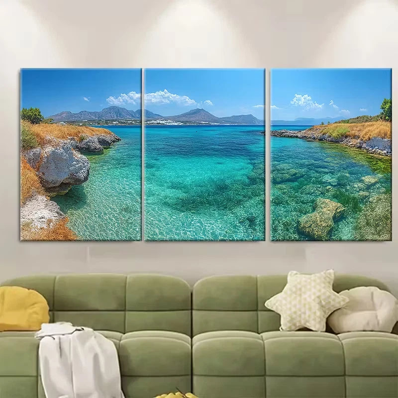 3pcs Blue Lagoon Seascape Metal Print Ready to Hang Art - Bella Home Decor