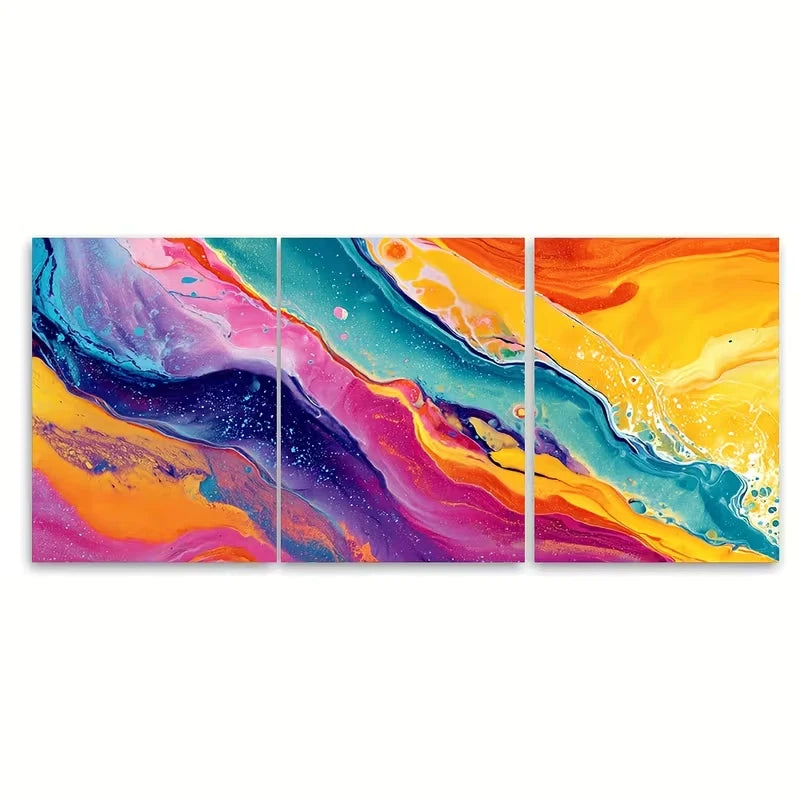 3pcs Vibrant Colorful Abstract Painting Metal Print Ready to Hang Art