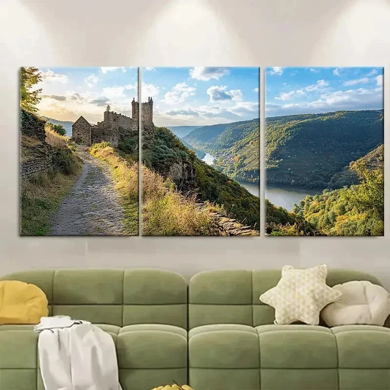 3pcs Moselle Valley Poster Burg Eltz Print ET   Wall Art Set Canvas Framed 60x90cm - High Quality Print 100% Australian Made Wall Canvas Ready to Hang - Bella Home Decor