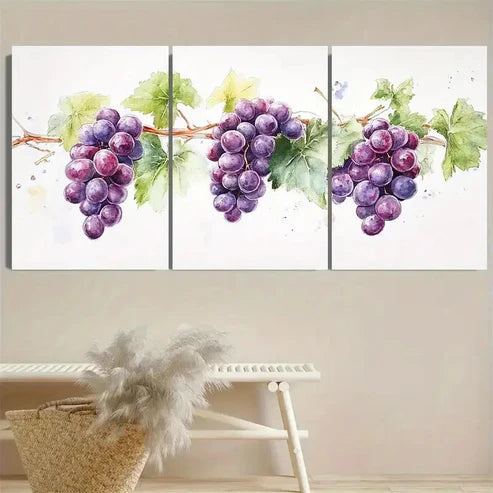 3pcs Watercolor Grape Vine Wall Art Set Canvas Unframed - High Quality Print 100% Australian Made Wall Canvas