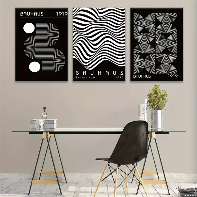 3pcs Bauhaus Geometric Theme Metal Print Ready to Hang Art - Bella Home Decor