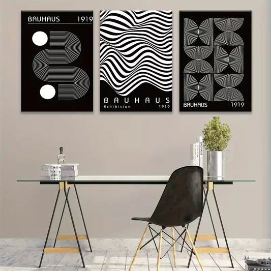 3pcs Bauhaus Geometric Theme Metal Print Ready to Hang Art