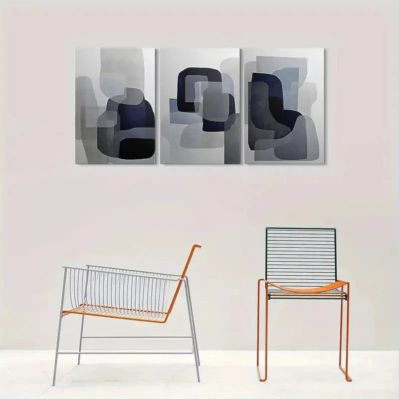 3pcs Abstract Geometric Neutral Tones Metal Print Ready to Hang Art - Bella Home Decor
