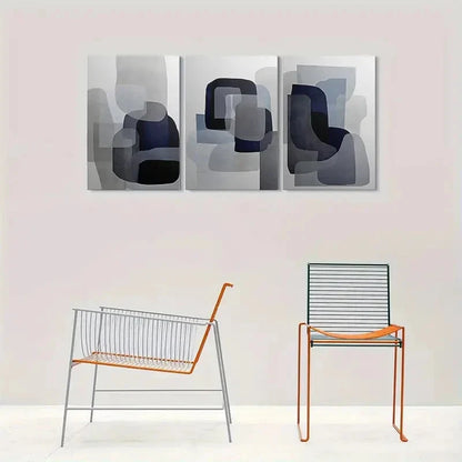 3pcs Abstract Geometric Neutral Tones Metal Print Ready to Hang Art - Bella Home Decor