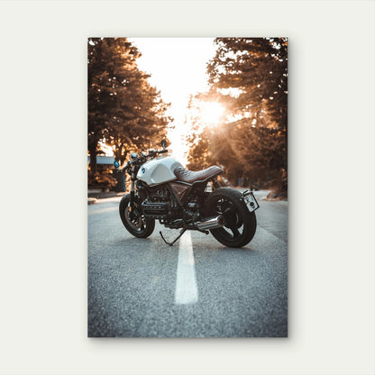 White BMW K100 Motorcycle Asphalt Road Sun 40x60cm Print Ready to Hang