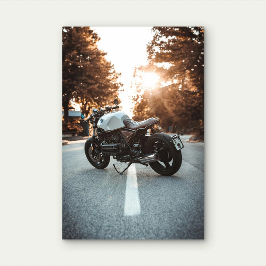 White BMW K100 Motorcycle Asphalt Road Sun 40x60cm Print Ready to Hang