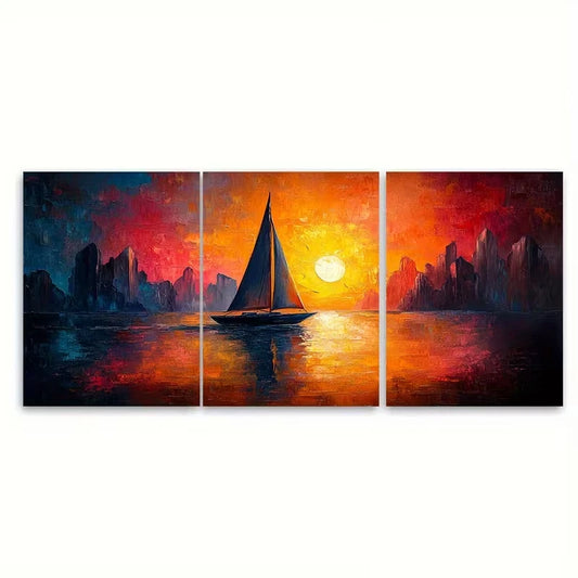 3pcs Sailboat Abstract Minimalist Metal Print Ready to Hang Art