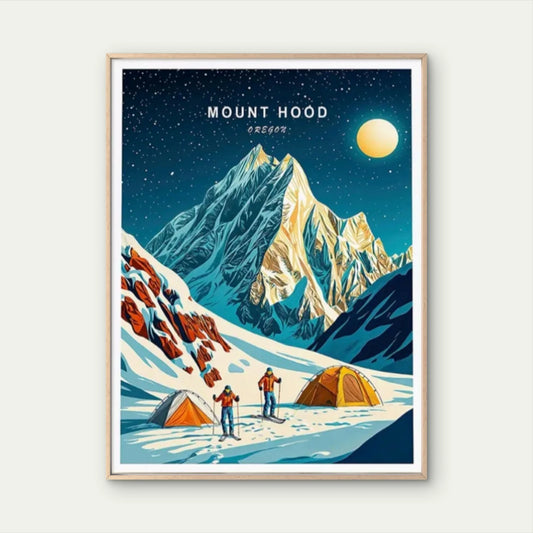 Mount Hood Oregon Winter Landscape Mountain Travel Poster Print Wall Art