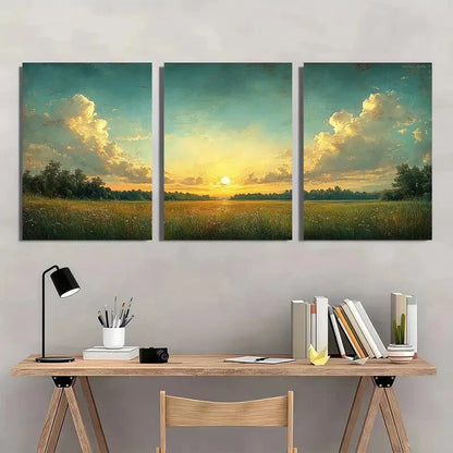 3pcs Early Morning Sunrise Panoramic Landscape Metal Print Ready to Hang Art - Bella Home Decor