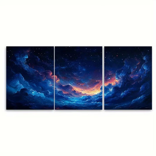 3pcs Abstract Dark Cloudy Night Sky Metal Print Ready to Hang Art