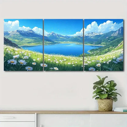 3pcs Serene Mountain Lake Scene Clouds Perfect Wall Art Canvas Unframed - High Quality Print 100% Australian Made Wall Canvas