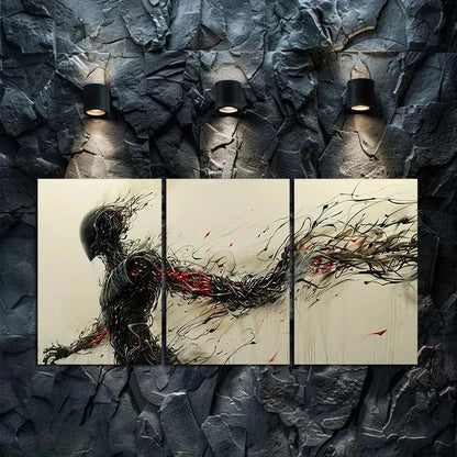 3pcs Robot Power Flames Metal Print Ready to Hang Art