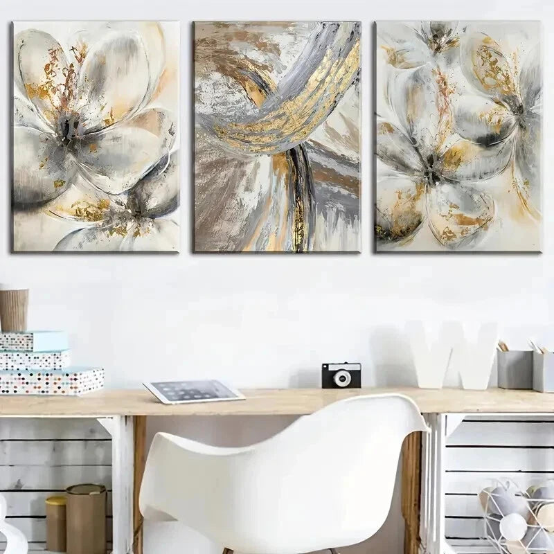 3pcs Showcasing Elegant Golden Abstract Perfect Wall Art Set Canvas Framed 60x90cm - High Quality Print 100% Australian Made Wall Canvas Ready to Hang - Bella Home Decor