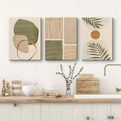 3pcs Tropical Leaves & Abstract Shapes Metal Print Ready to Hang Art - Bella Home Decor