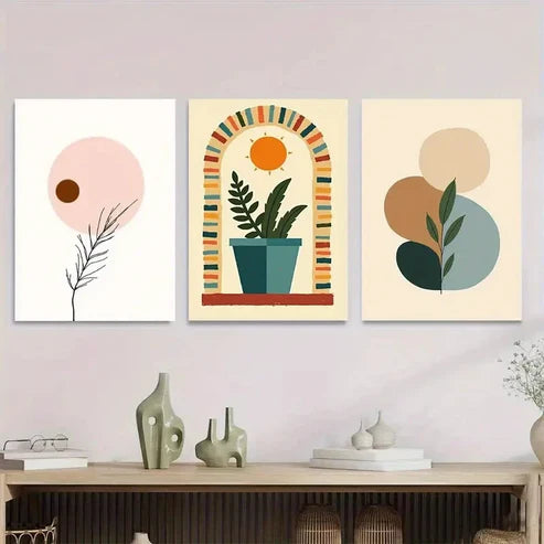 3pcs Abstract 3 Boho Style Paintings Wall Art Set Canvas Unframed - High Quality Print 100% Australian Made Wall Canvas - Bella Home Decor