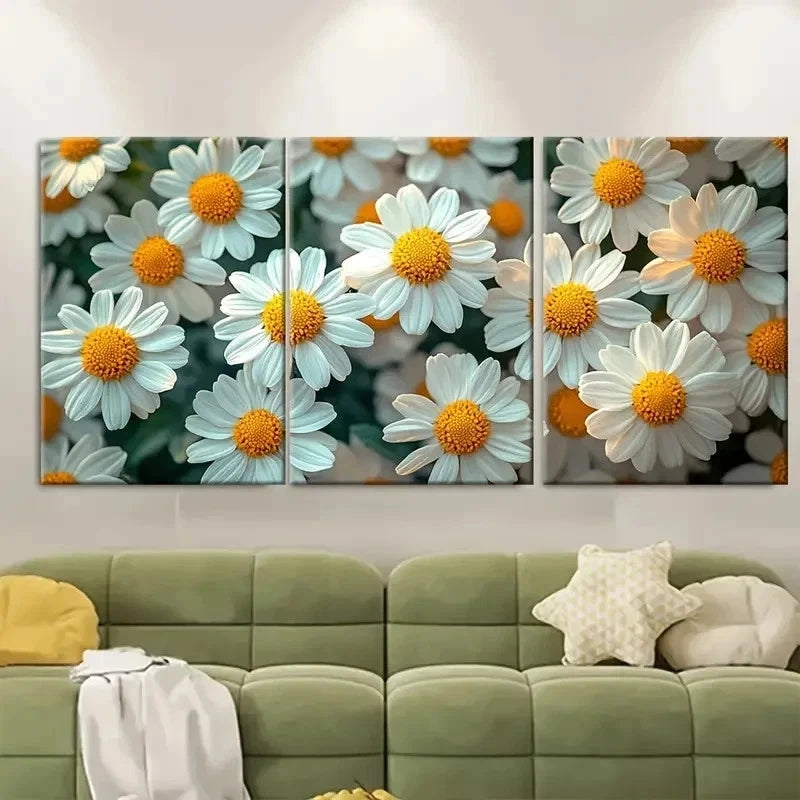 3pcs Daisy Chamomile Flora EI  Wall Art Set Canvas Framed 40x60cm - High Quality Print 100% Australian Made Wall Canvas Ready to Hang - Bella Home Decor