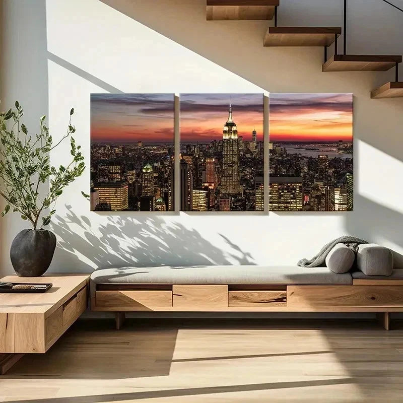3pcs New York Empire State Building Wall Art Set Canvas Framed 40x60cm - High Quality Print 100% Australian Made Wall Canvas Ready to Hang