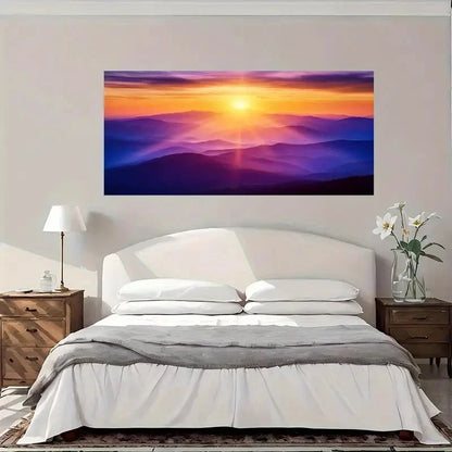Sunset Over Mountains Wall Art Canvas Office Home Room Framed 120x60cm