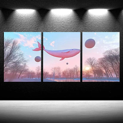 3pcs Vibrant Whale Tail with Balls in sky Metal Print Ready to Hang Art - Bella Home Decor