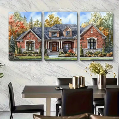 3pcs House Portrait Metal Print Ready to Hang Art