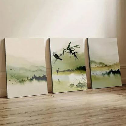 3pcs Green Mountain & Bamboo Forest Wall Art Set Canvas Unframed - High Quality Print 100% Australian Made Wall Canvas