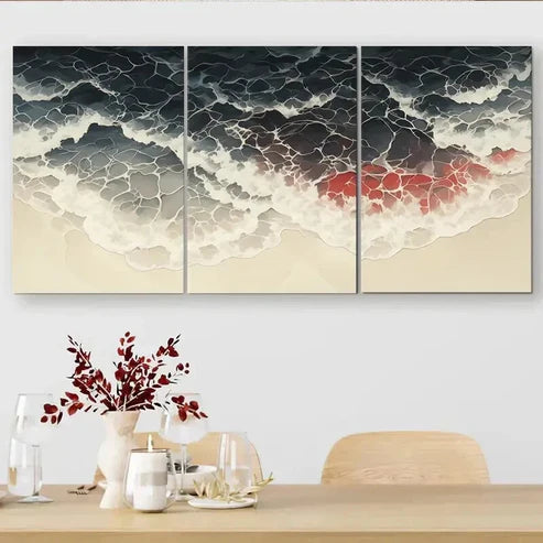 3pcs Abstract Ocean Wave Modern Coastal Wall Art Canvas Unframed - High Quality Print 100% Australian Made Wall Canvas - Bella Home Decor