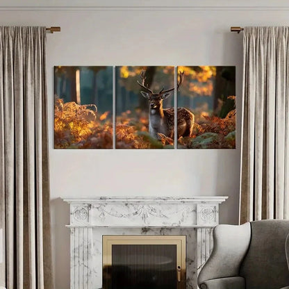 3pcs Autumn Forest Deer Art Wildlife Print Metal Print Ready to Hang Art - Bella Home Decor