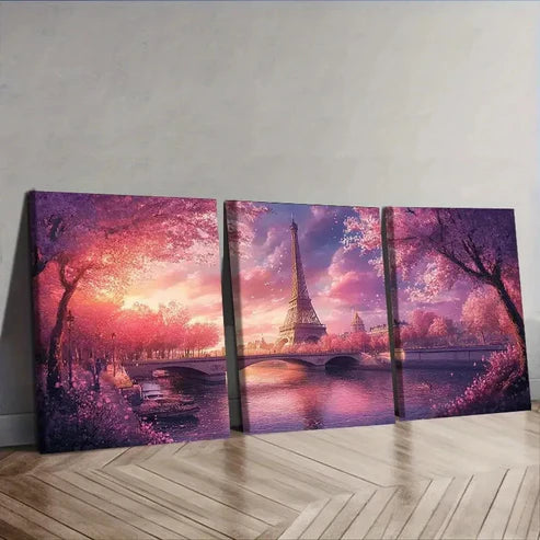 3pcs Eiffel Tower Cherry Blossoms Wall Art Canvas Unframed - High Quality Print 100% Australian Made Wall Canvas - Bella Home Decor