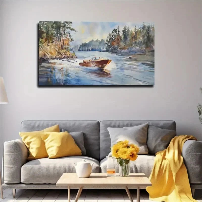 Small Boat Under Serene Sky Wall Art Canvas Office Home Room Framed 120x60cm