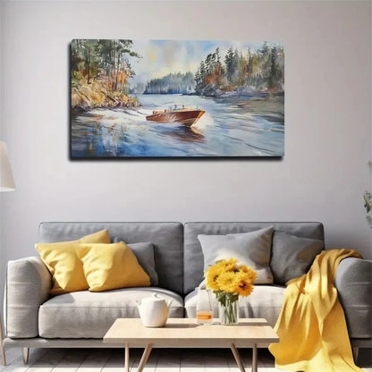 Small Boat Under Serene Sky Wall Art Canvas Office Home Room Framed 120x60cm
