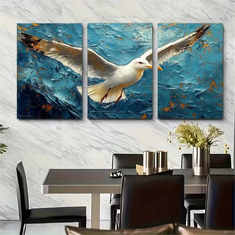 3pcs Seagull Painting Sea Birds Metal Print Ready to Hang Art