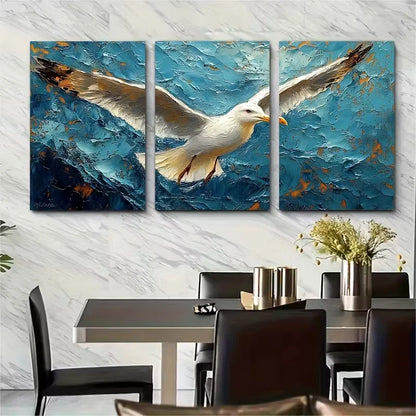 3pcs Seagull Painting Sea Birds Metal Print Ready to Hang Art