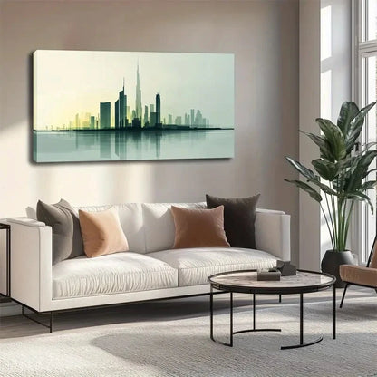 Gradient Blue Green Cityscape Wall Art canvas office home room framed 120x60cm - Bella Home Decor