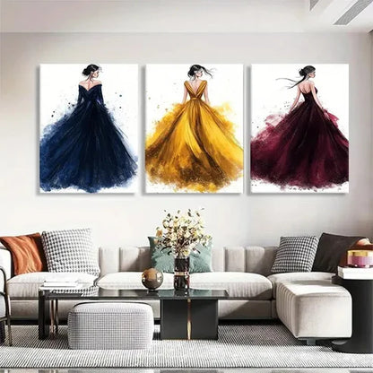 3pcs Burgundy Stunning Female Figures Wall Art Canvas Unframed - High Quality Print 100% Australian Made Wall Canvas - Bella Home Decor