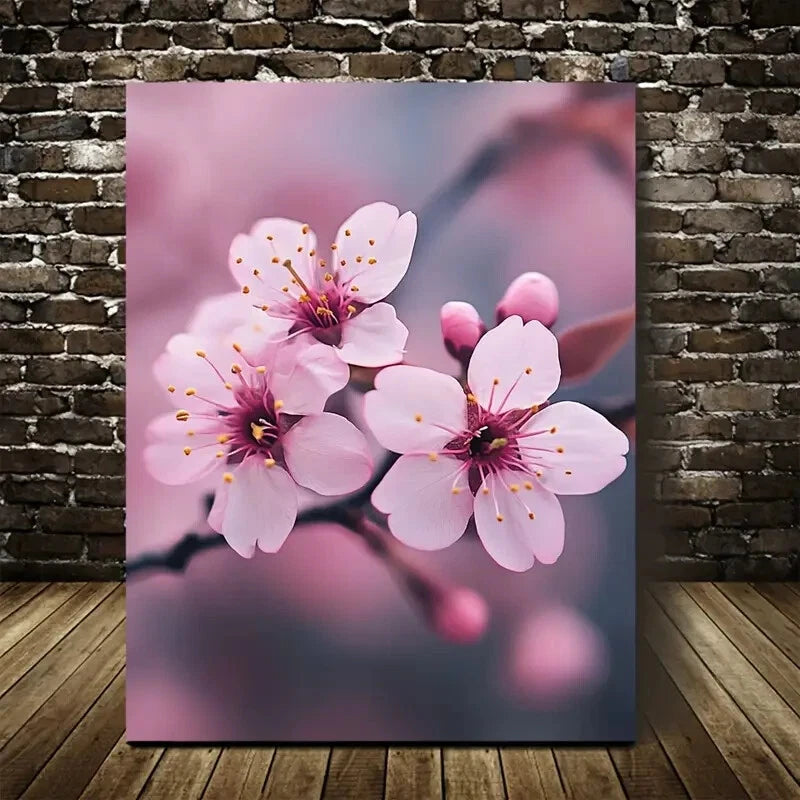 Vibrant Pink Floral Design Cherry Blossom Painting 40x60cm Metal Print Ready to Hang - Bella Home Decor