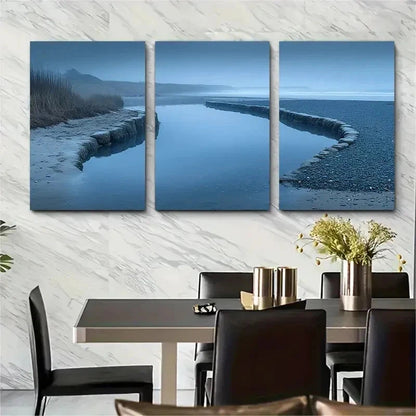 3pcs Misty Rock Pool Eerie Beach Rock Perfect Wall Art Set Canvas Framed 50x70cm - High Quality Print 100% Australian Made Wall Canvas Ready to Hang
