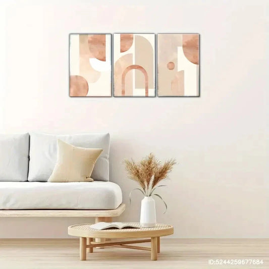 3pcs Minimalist Geometric Posters with Beige Peach Metal Print Ready to Hang Art