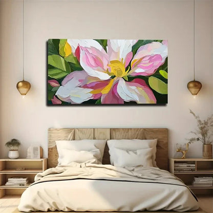 Pink & White Flower Wall Art Canvas Office Home Room Framed 120x60cm