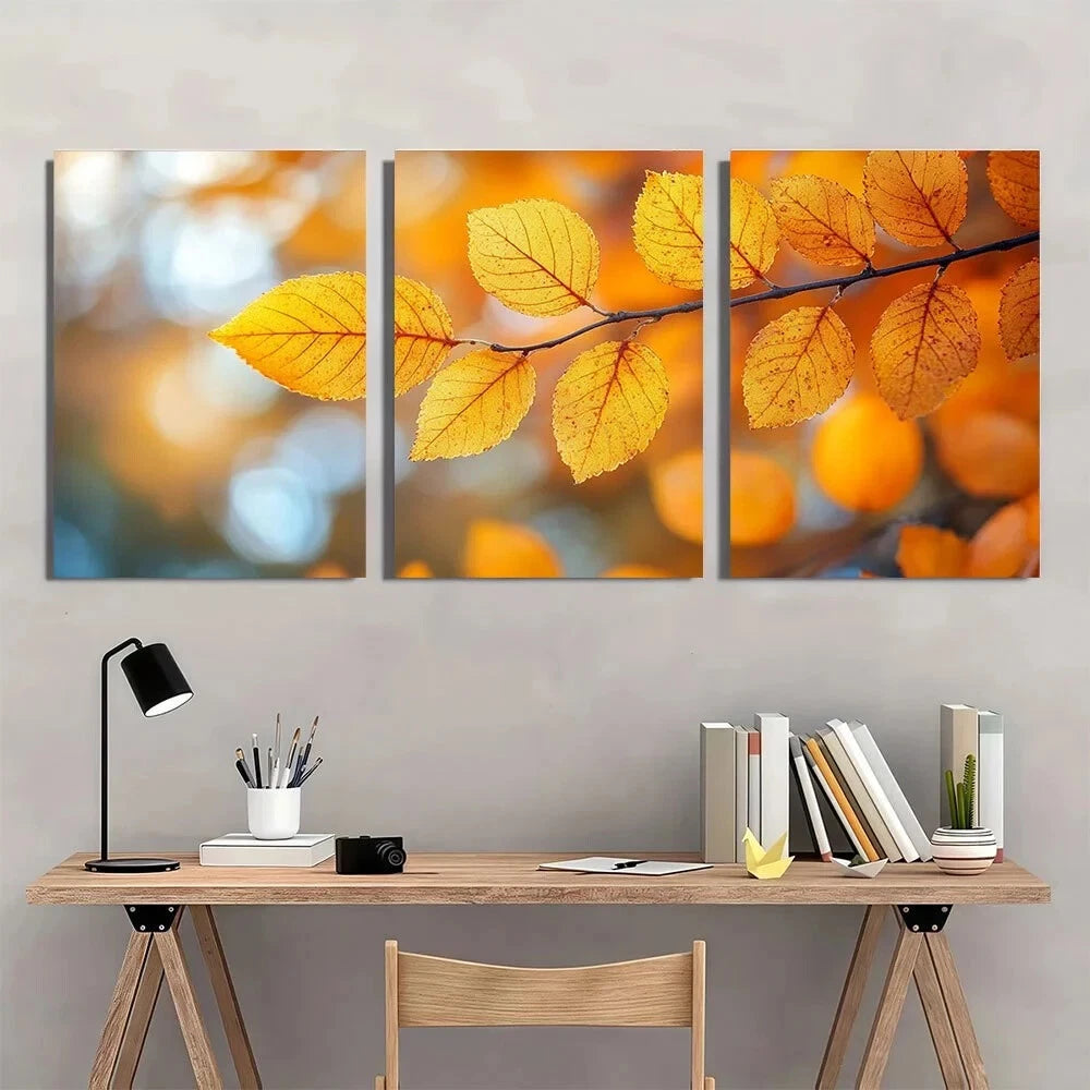 3pcs Yellow Leaves In The Fall Seasonal Metal Print Ready to Hang Art - Bella Home Decor