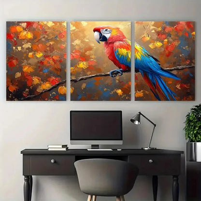 3pcs Macaw Parrot Painting Animal Illustration Wall Art Set Canvas Framed 50x70cm - High Quality Print 100% Australian Made Wall Canvas Ready to Hang