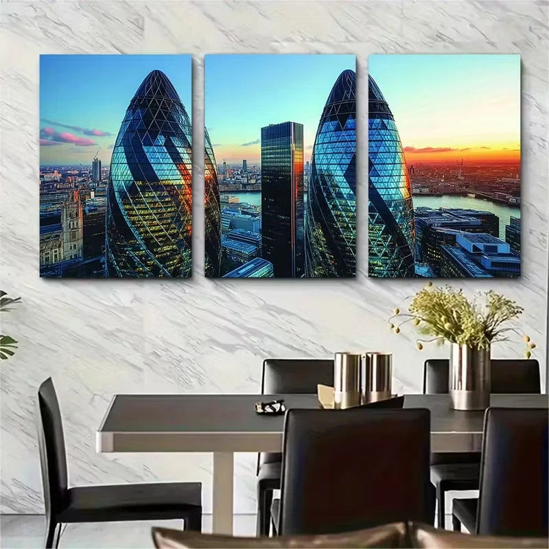 3pcs London Shard & Gherkin Metal Print Ready to Hang Art