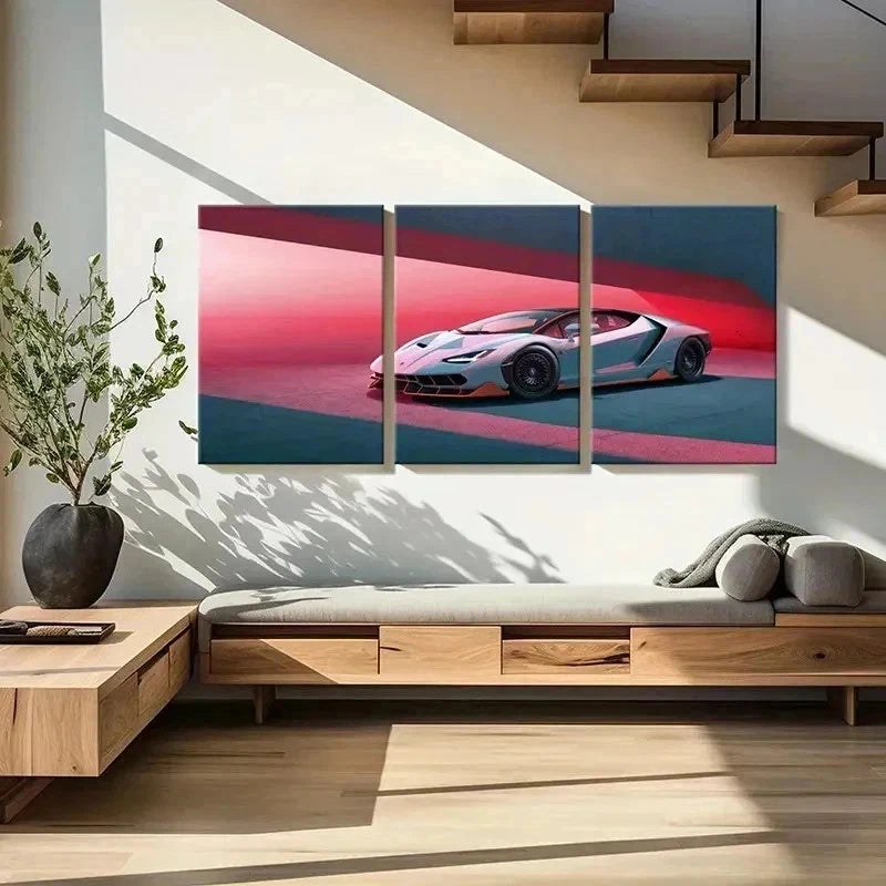 3pcs Lamborghini in Red & Blue Background Wall Art Set Canvas Framed 60x90cm - High Quality Print 100% Australian Made Wall Canvas Ready to Hang