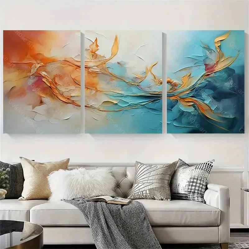 3pcs Vibrant Color Swirls Flowing Design Wall Art Set Canvas Framed 60x90cm - High Quality Print 100% Australian Made Wall Canvas Ready to Hang
