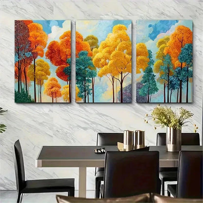 3pcs Autumn Glow Trees Sunrise Landscape Perfect Wall Art Set Canvas Framed 50x70cm - High Quality Print 100% Australian Made Wall Canvas Ready to Hang - Bella Home Decor